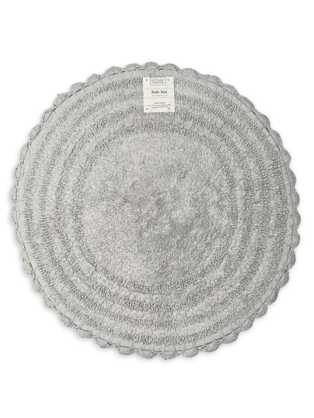 Home Collections Scalloped Round Cotton Bath Mat Nonskid Gray 25”